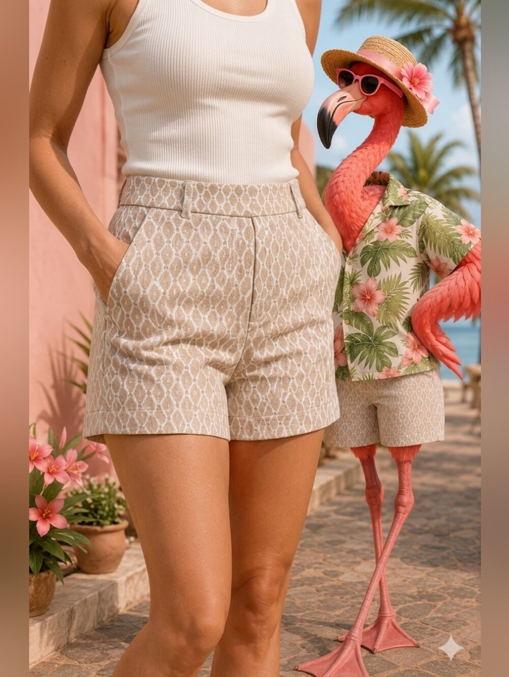 White House Black Market Womens Shorts Geometric Beige/White Stretch 0